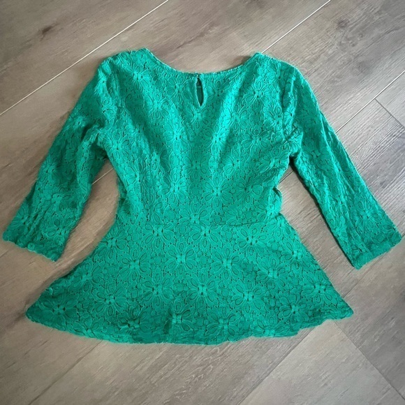 Anthropologie Top Women‎ 2 Lace Peplum Blouse Kelly Green Moulinette Soeurs - Picture 3 of 9